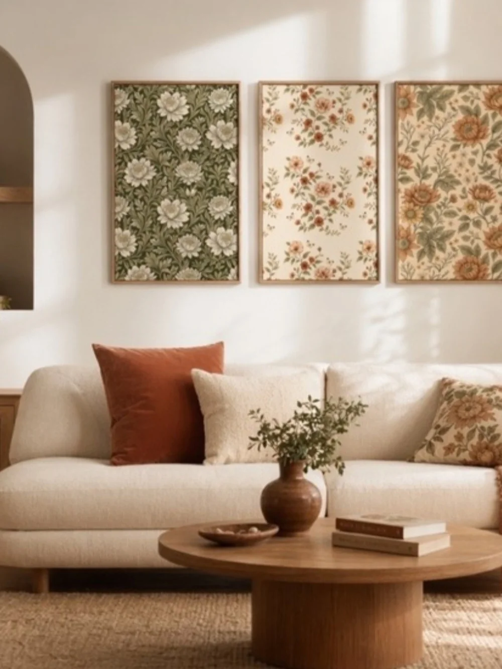 Framed Floral Wall Art Set - Sage, Cream & Apricot